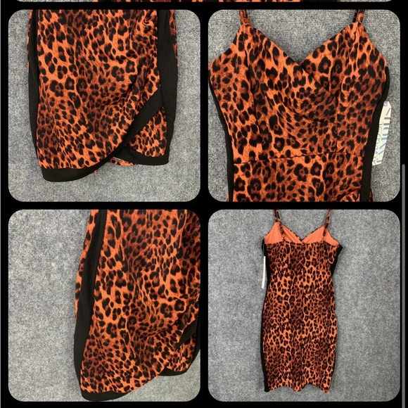 Almost Famous Leopard Print Dress NWT Animal Cheetah Bodycon Fitted Short Sexy - Picture 5 of 10